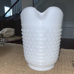 Vintage Large Vintage Hobnail Milk White Glass Pitcher 8” Tall